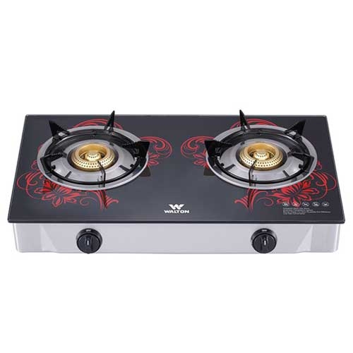 Walton WGS-GHT1 (NG) RED BLOSSOM Glass Top Double Burner