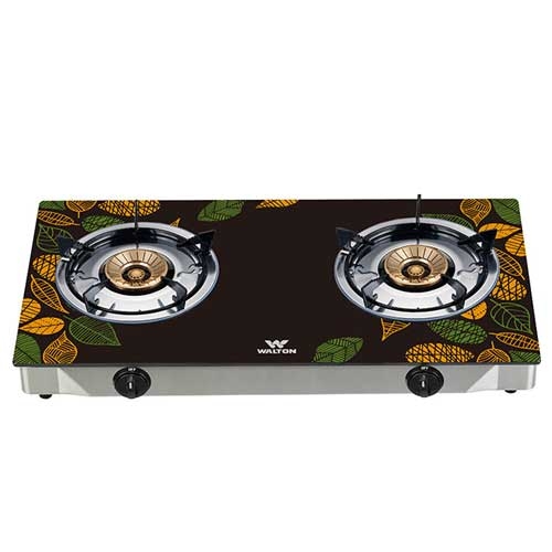 Walton WGS-GNS1 (LPG) Leaf Sketch Glass Top Double Burner